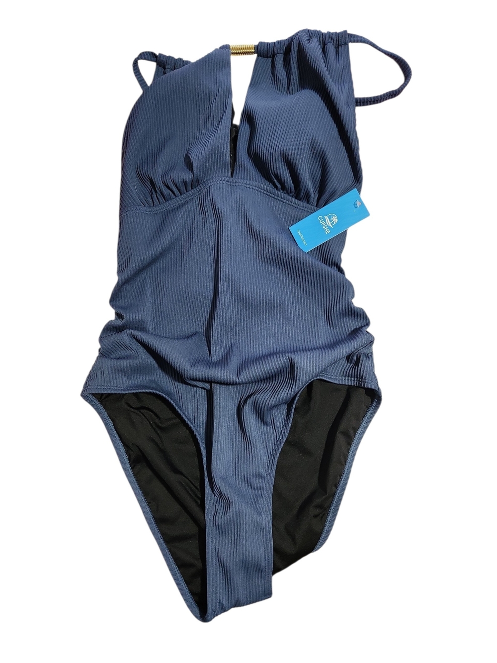 Live Life CUPSHE Blue Ribbed One-Piece Swimsuit Womens